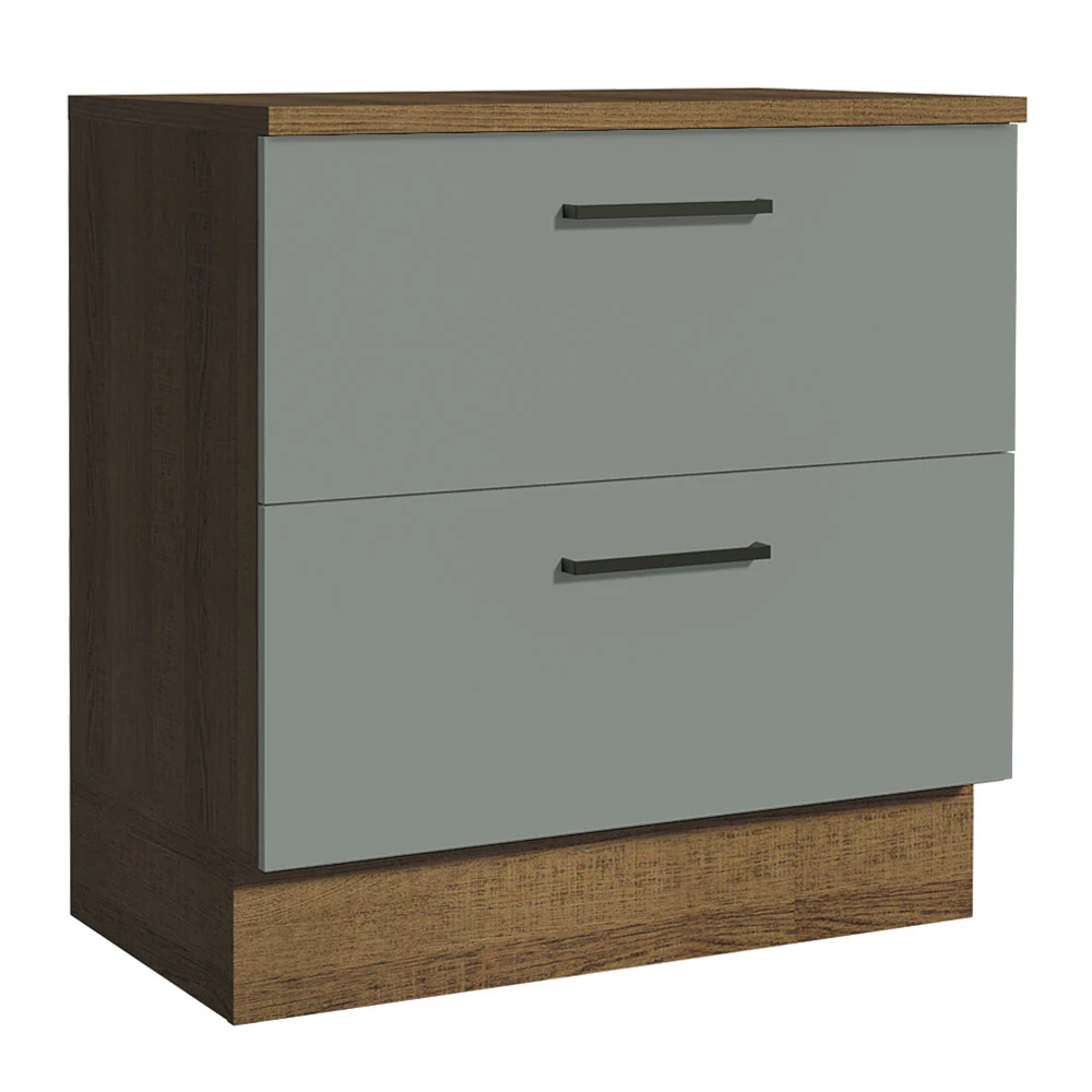 Balcão de Cozinha 80 x 60 cm 2 Gavetas (Com Tampo) Rustic/Cinza Agata Madesa