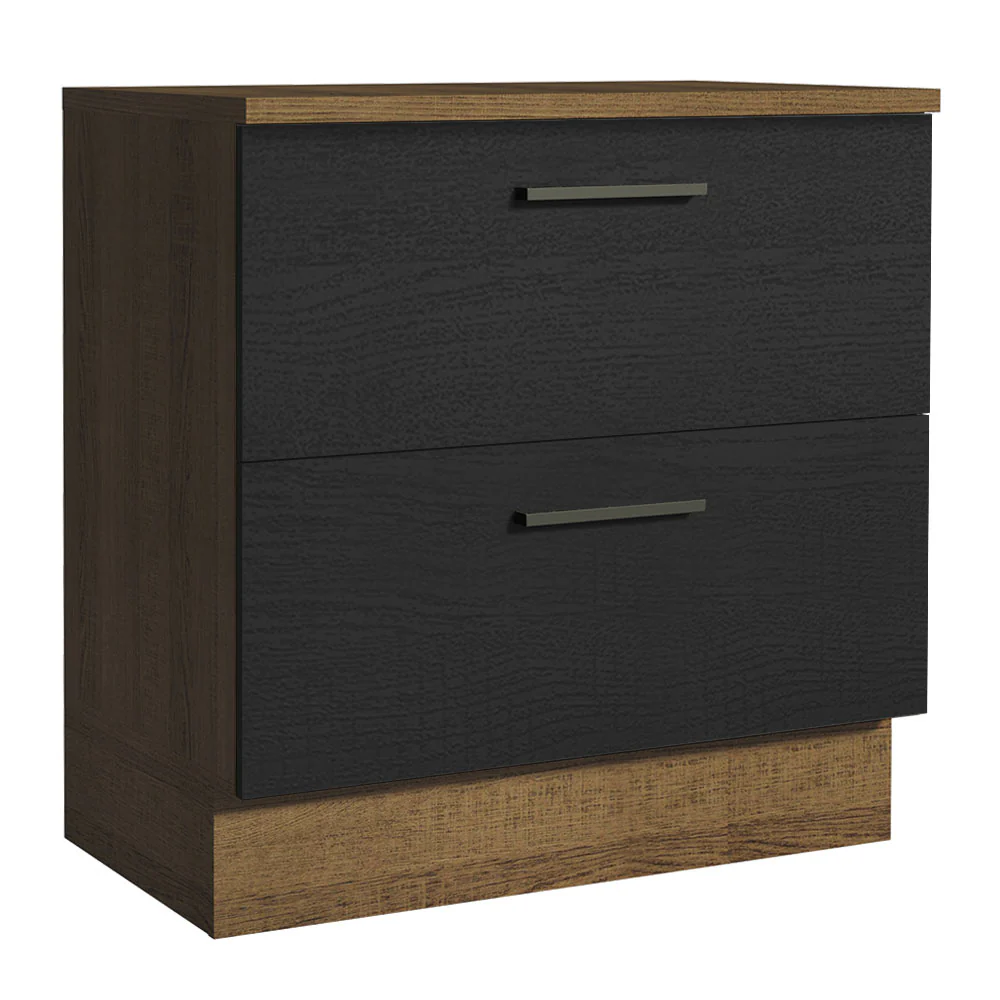 Balcão de Cozinha 80 x 60 cm 2 Gavetas (Com Tampo) Rustic/Preto Agata Madesa