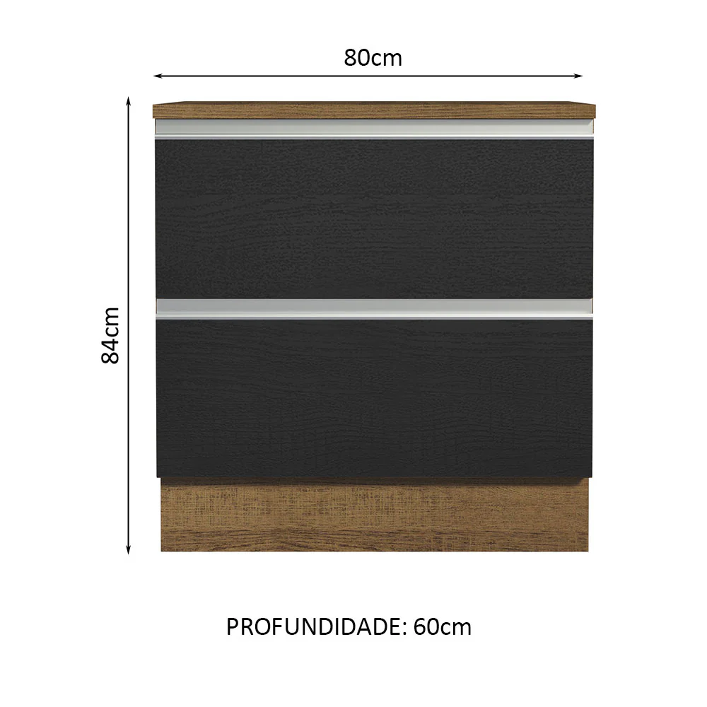Balcão de Cozinha 80 x 60 cm 2 Gavetas (Com Tampo) Rustic/Preto Glamy Madesa - Image 2