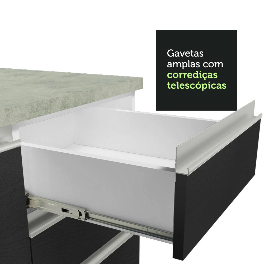 Balcão de Cozinha 80 x 60 cm 2 Gavetas (Sem Tampo) Branco/Preto Glamy Madesa - Image 7
