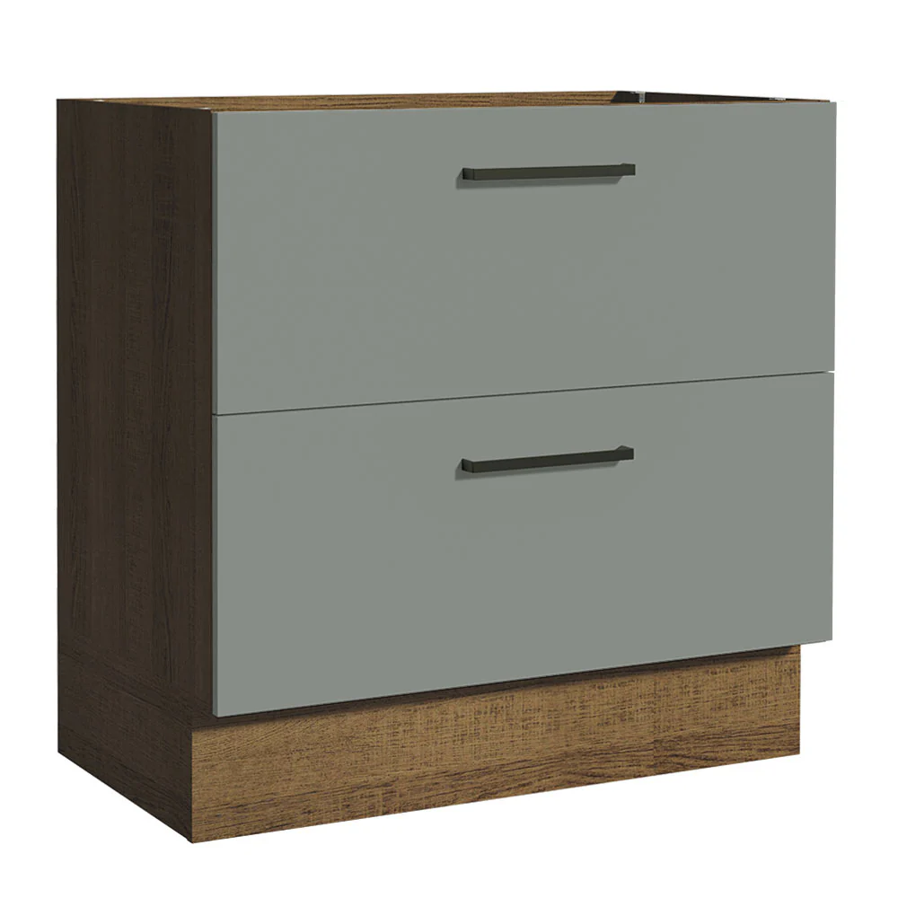 Balcão de Cozinha 80 x 60 cm 2 Gavetas (Sem Tampo) Rustic/Cinza Agata Madesa