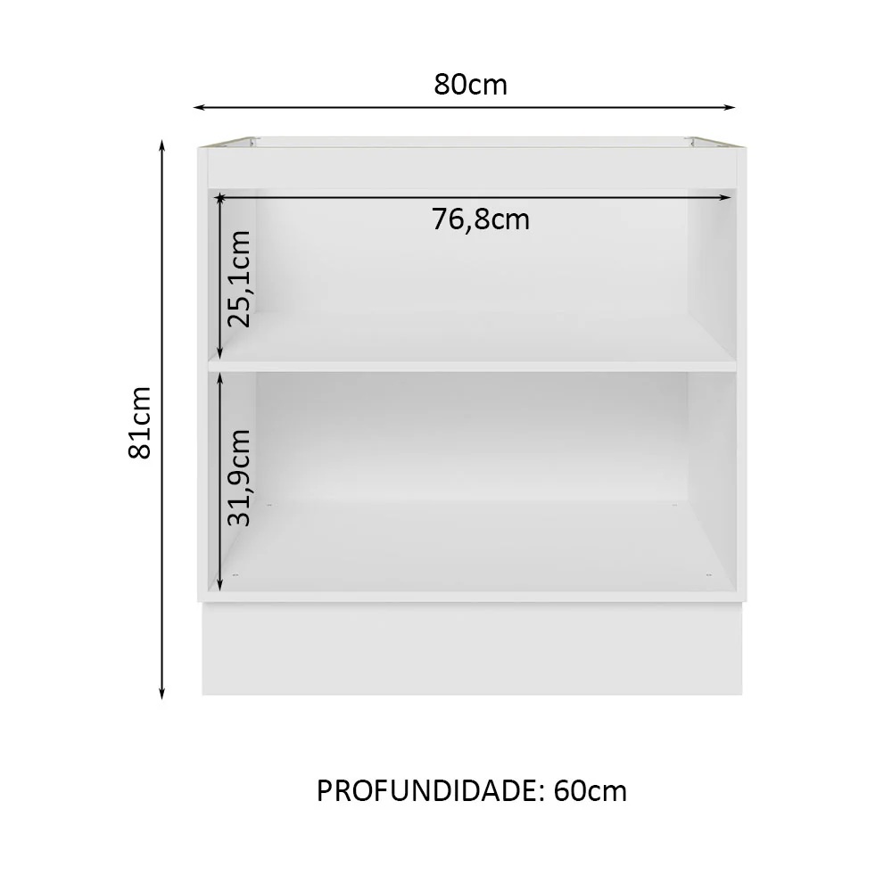 Balcão Cozinha 80 x 60 cm 2 Portas (Sem Tampo) Branco/Rustic Stella Madesa - Image 3
