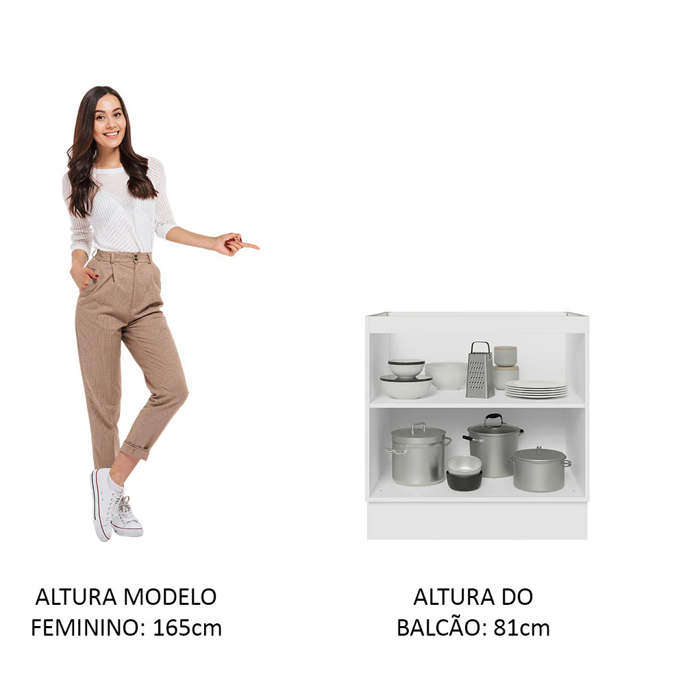 Balcão Cozinha 80 x 60 cm 2 Portas (Sem Tampo) Branco Stella Madesa - Image 6