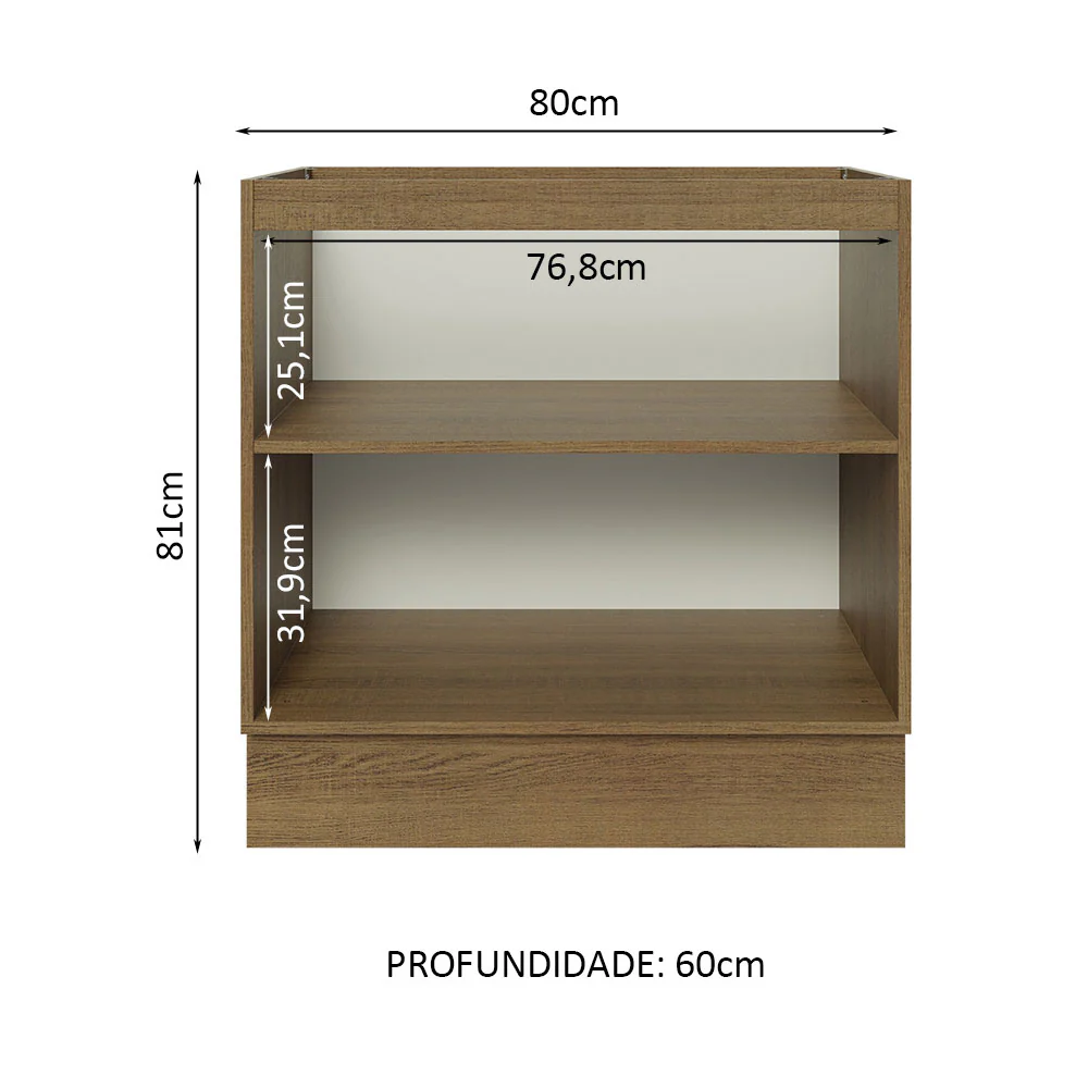Balcão Cozinha 80 x 60 cm 2 Portas (Sem Tampo) Rustic/Branco Stella Madesa - Image 3