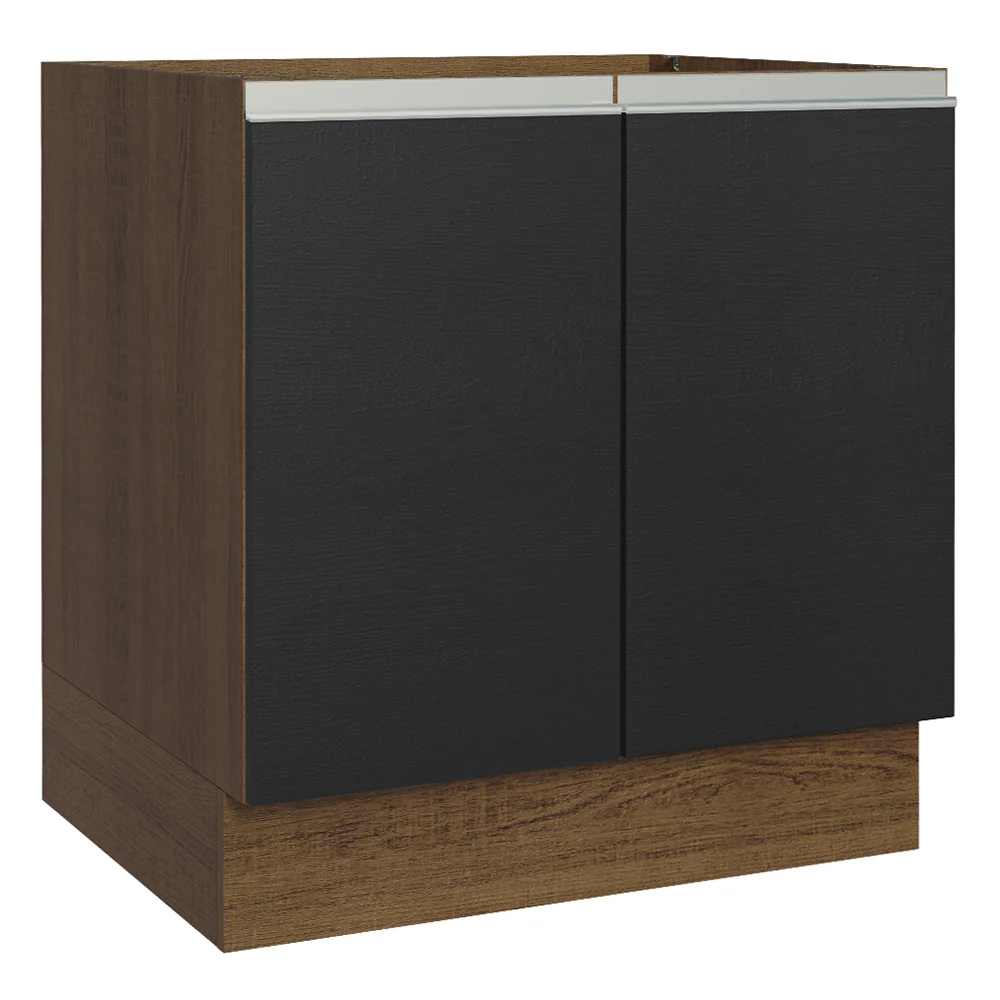 Balcão Cozinha 80 x 60 cm 2 Portas (Sem Tampo) Rustic/Preto Glamy Madesa