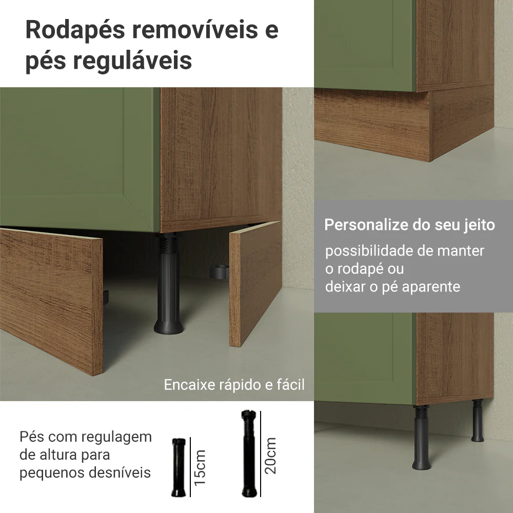 Balcão de Cozinha 80 x 60 cm 2 Gavetas (Com Tampo) Rustic/Verde Vik Madesa - Image 7