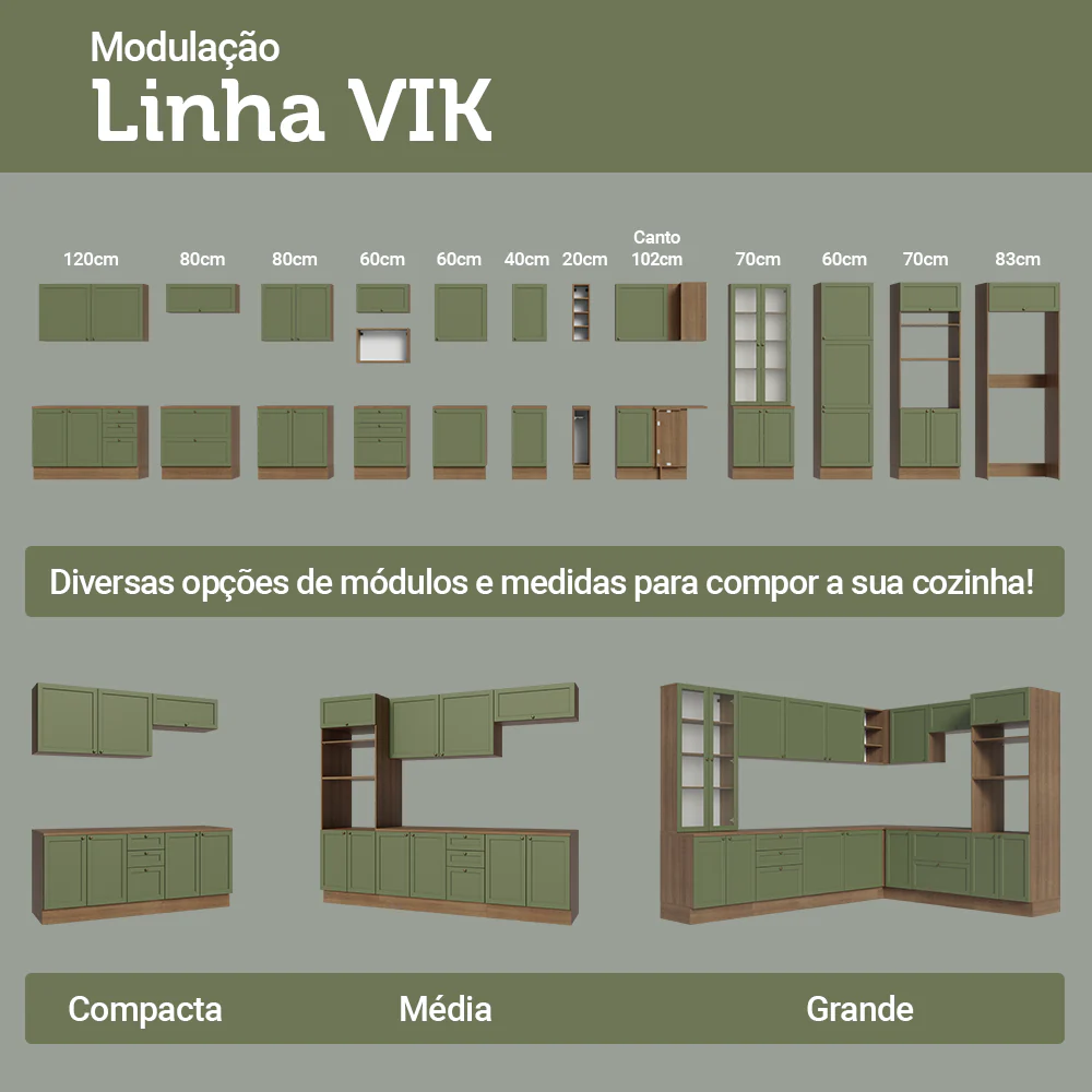 Balcão de Cozinha 80 x 60 cm 2 Gavetas (Com Tampo) Rustic/Verde Vik Madesa - Image 8