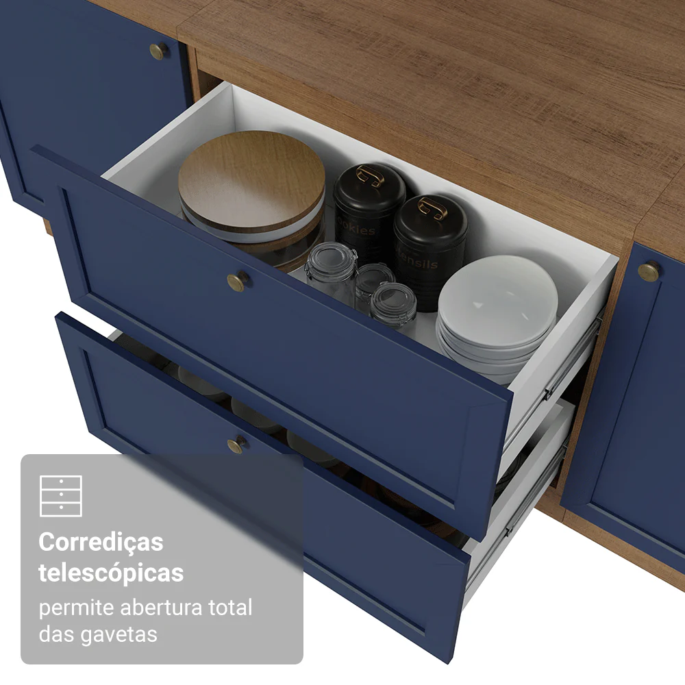Balcão de Cozinha 80 x 60 cm 2 Gavetas (Sem Tampo) Rustic/Azul Vik Madesa - Image 6