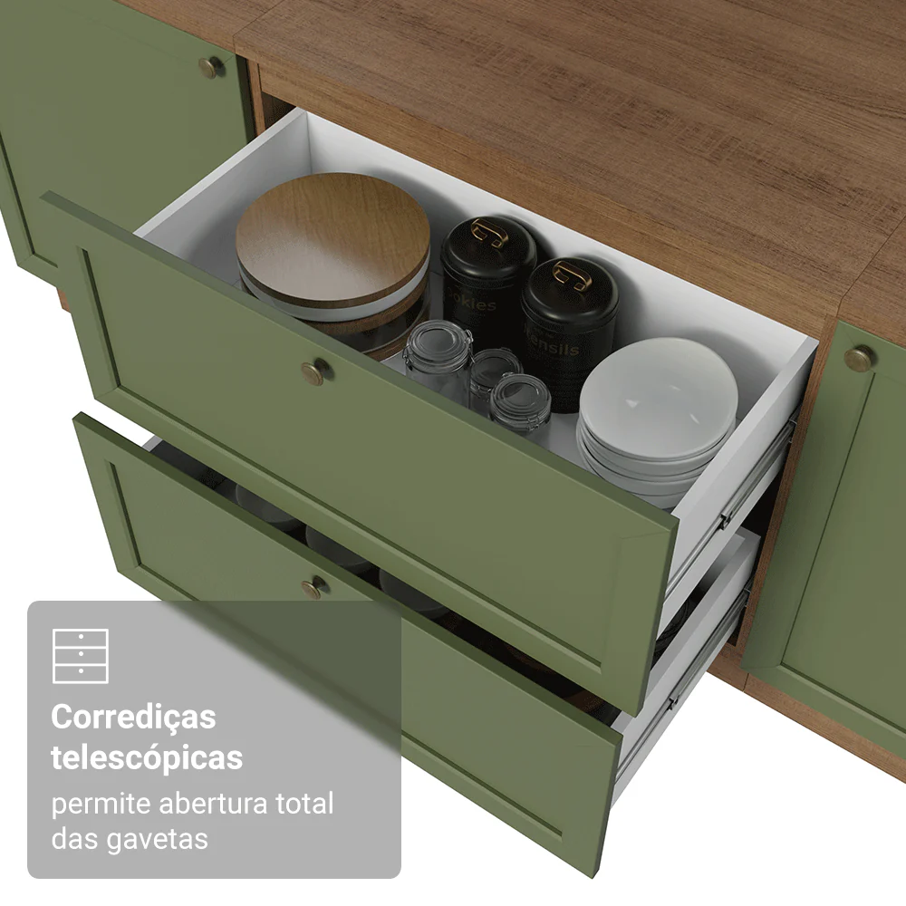 Balcão de Cozinha 80 x 60 cm 2 Gavetas (Sem Tampo) Rustic/Verde Vik Madesa - Image 6