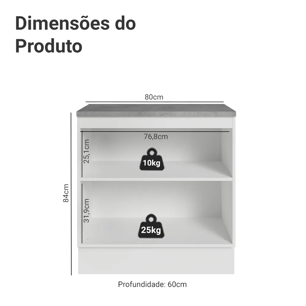 Balcão de Cozinha 80 x 60 cm 2 Portas (Com Tampo) Branco/Verde Vik Madesa - Image 2