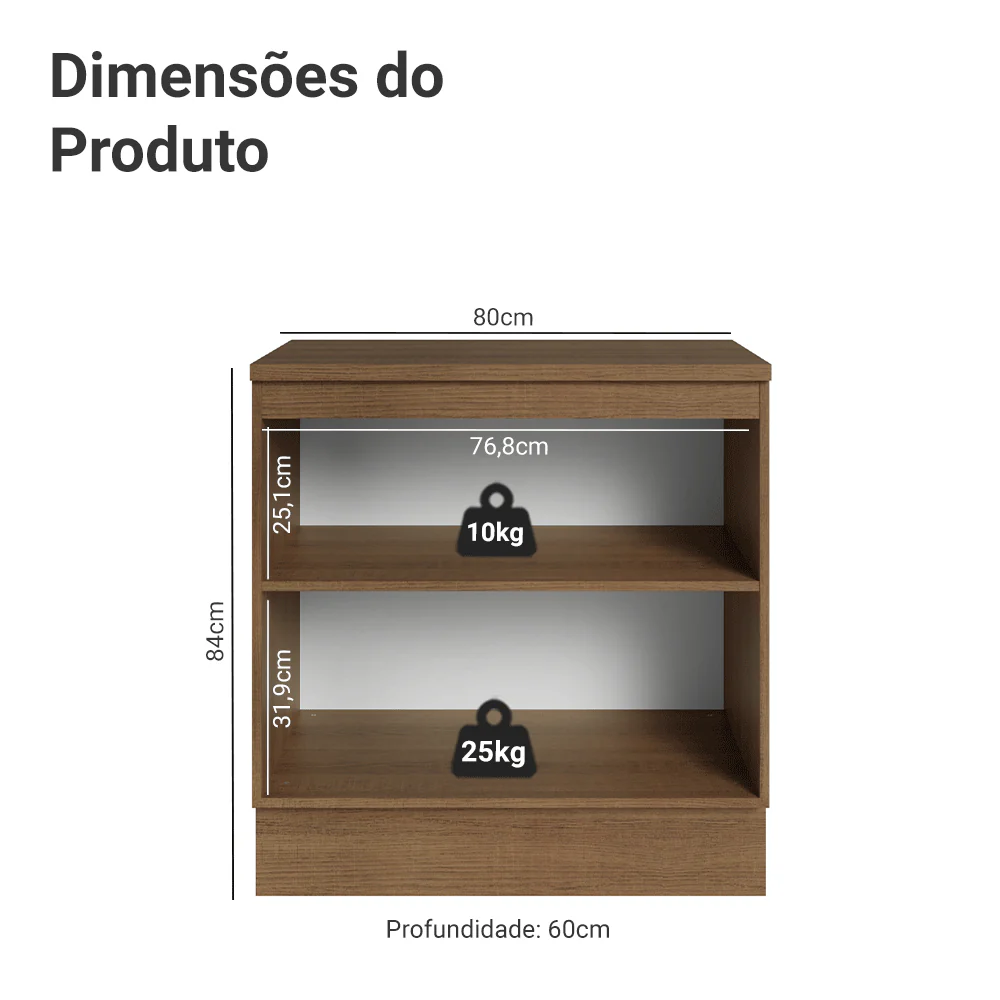 Balcão de Cozinha 80 x 60 cm 2 Portas (Com Tampo) Rustic/Azul Vik Madesa - Image 2