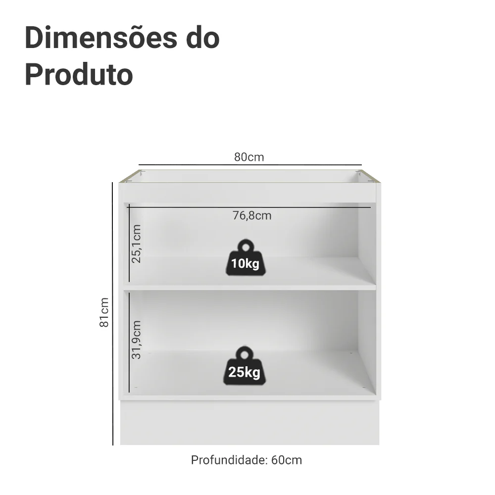 Balcão de Cozinha 80 x 60 cm 2 Portas (Sem Tampo) Branco/Verde Vik Madesa - Image 2