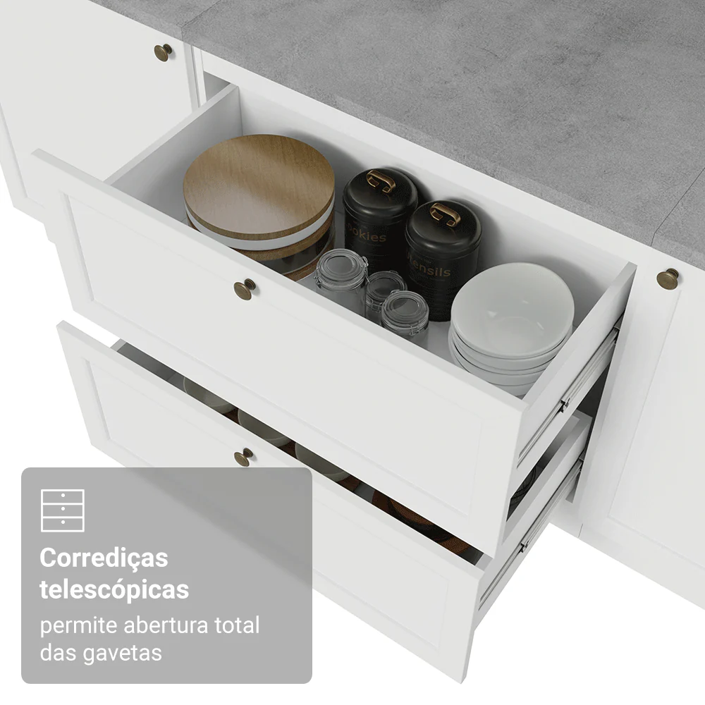 Balcão de Cozinha 80 cm 2 Gavetas Branco Vik Madesa - Image 6