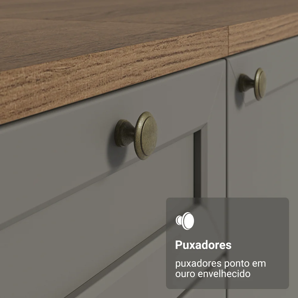 Balcão de Cozinha 80 cm 2 Gavetas Rustic/Cinza Vik Madesa - Image 5
