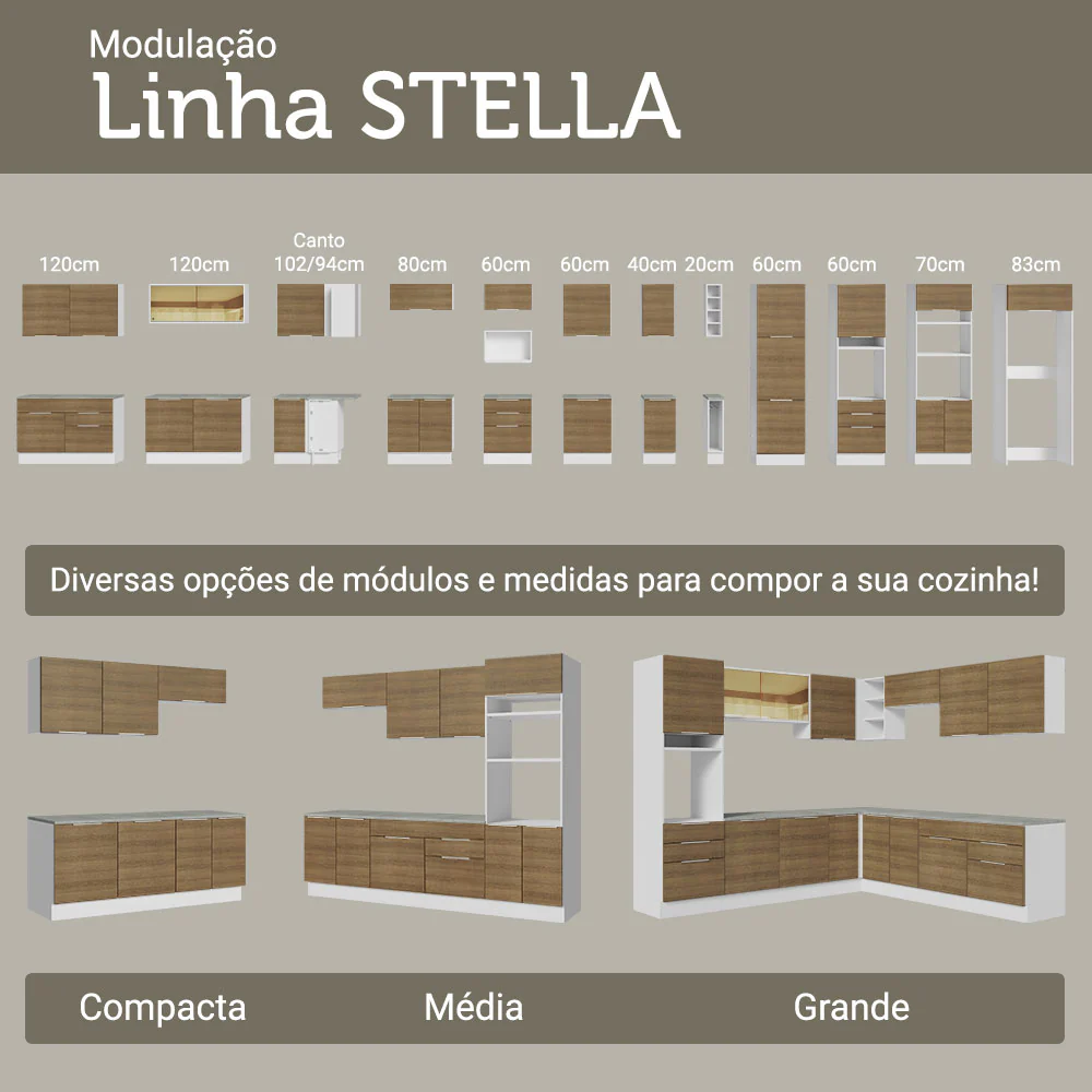 Balcão Cozinha de Canto 1 Porta 60 cm Profundidade (Sem Tampo) Branco/Rustic Stella Madesa - Image 8