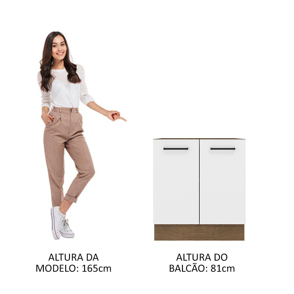 Balcão de Cozinha Madesa Agata 70 x 60 cm 2 Portas (Sem Tampo) Rustic/Branco - Image 5