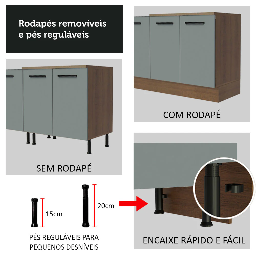 Balcão de Cozinha Madesa Agata 70 cm 2 Portas Rustic/Cinza - Image 6