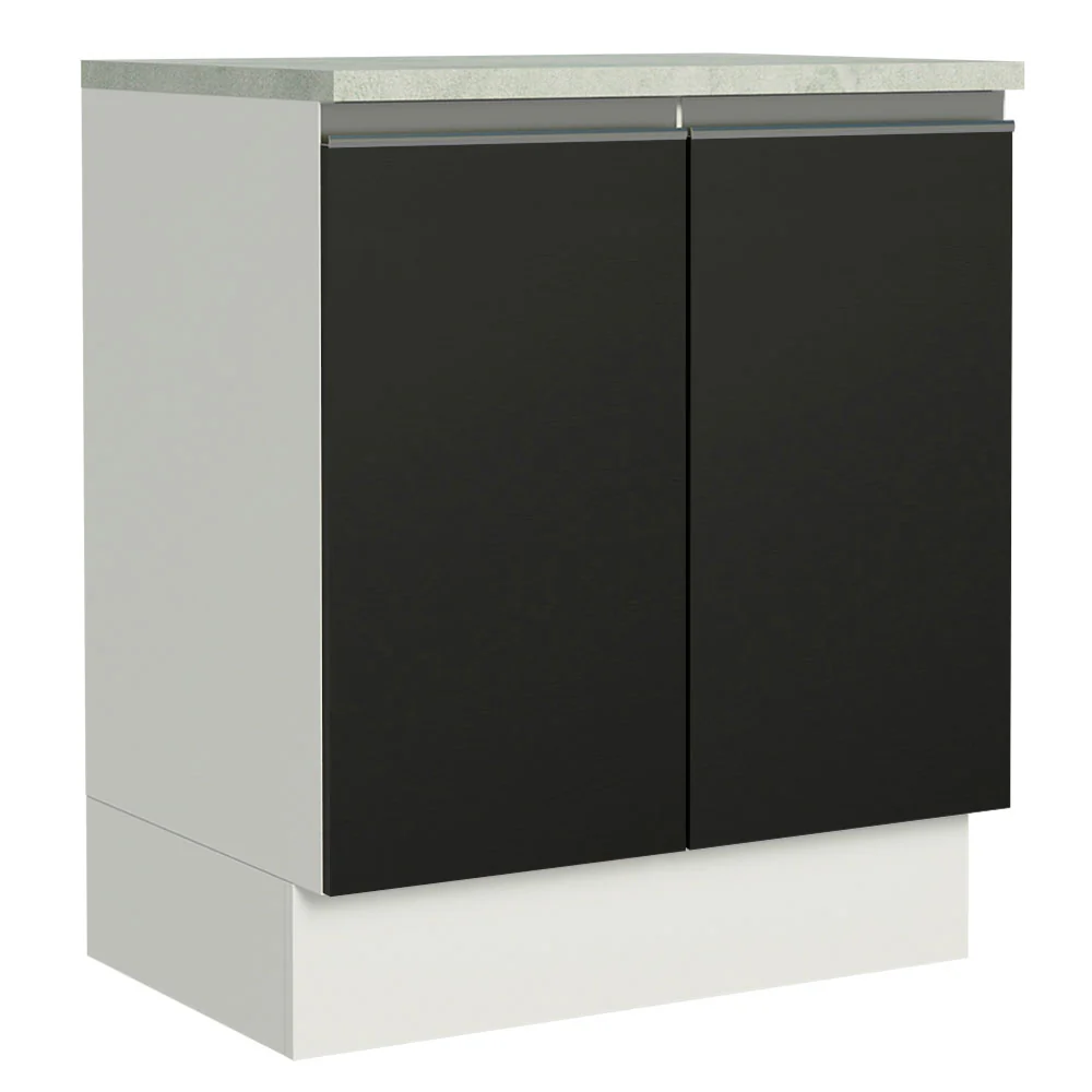 Balcão de Cozinha Madesa Glamy 70 cm 2 Portas Branco/Preto