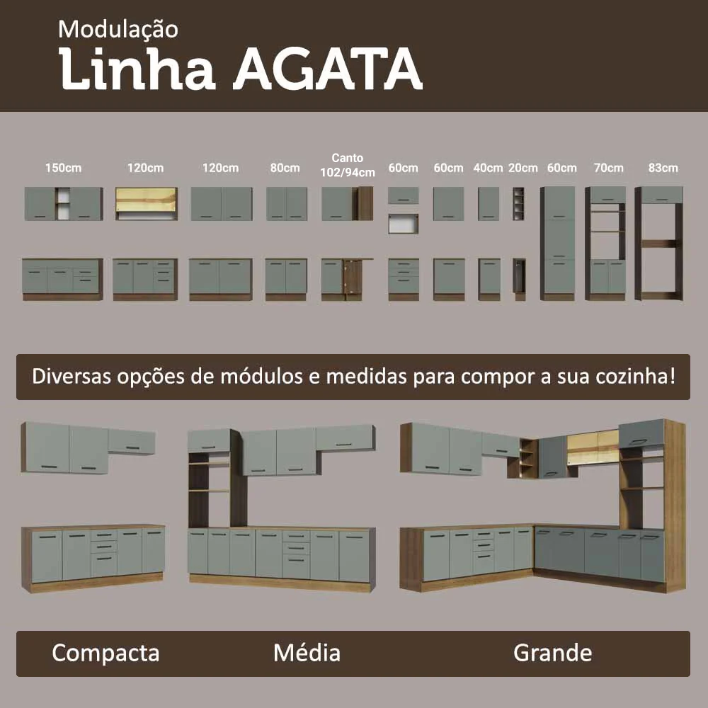 Balcão de Canto Madesa Agata 1 Porta 60 cm Profundidade (Com Tampo) Rustic/Cinza - Image 8