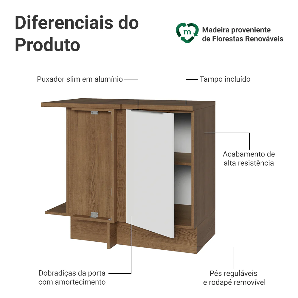 Balcão de Canto Madesa Stella 1 Porta Rustic/Branco - Image 3