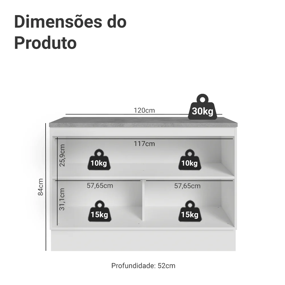Balcão de Cozinha 120 cm 2 Portas Branco/Cinza Lux Madesa - Image 2
