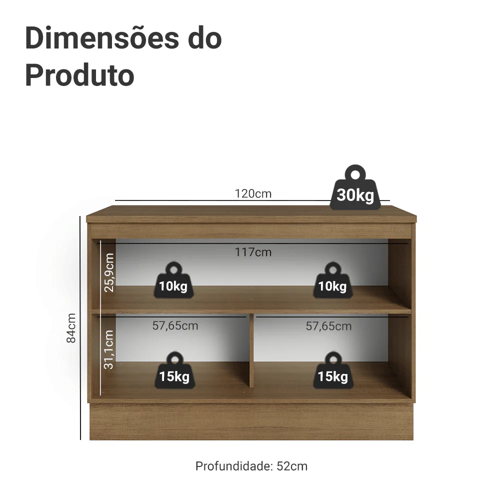 Balcão de Cozinha 120 cm 2 Portas Rustic/Preto Lux Madesa - Image 2
