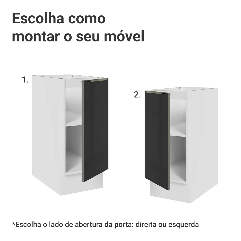 Balcão de Cozinha 35 cm 1 Porta (Sem Tampo) Branco/Preto Lux Madesa - Image 4
