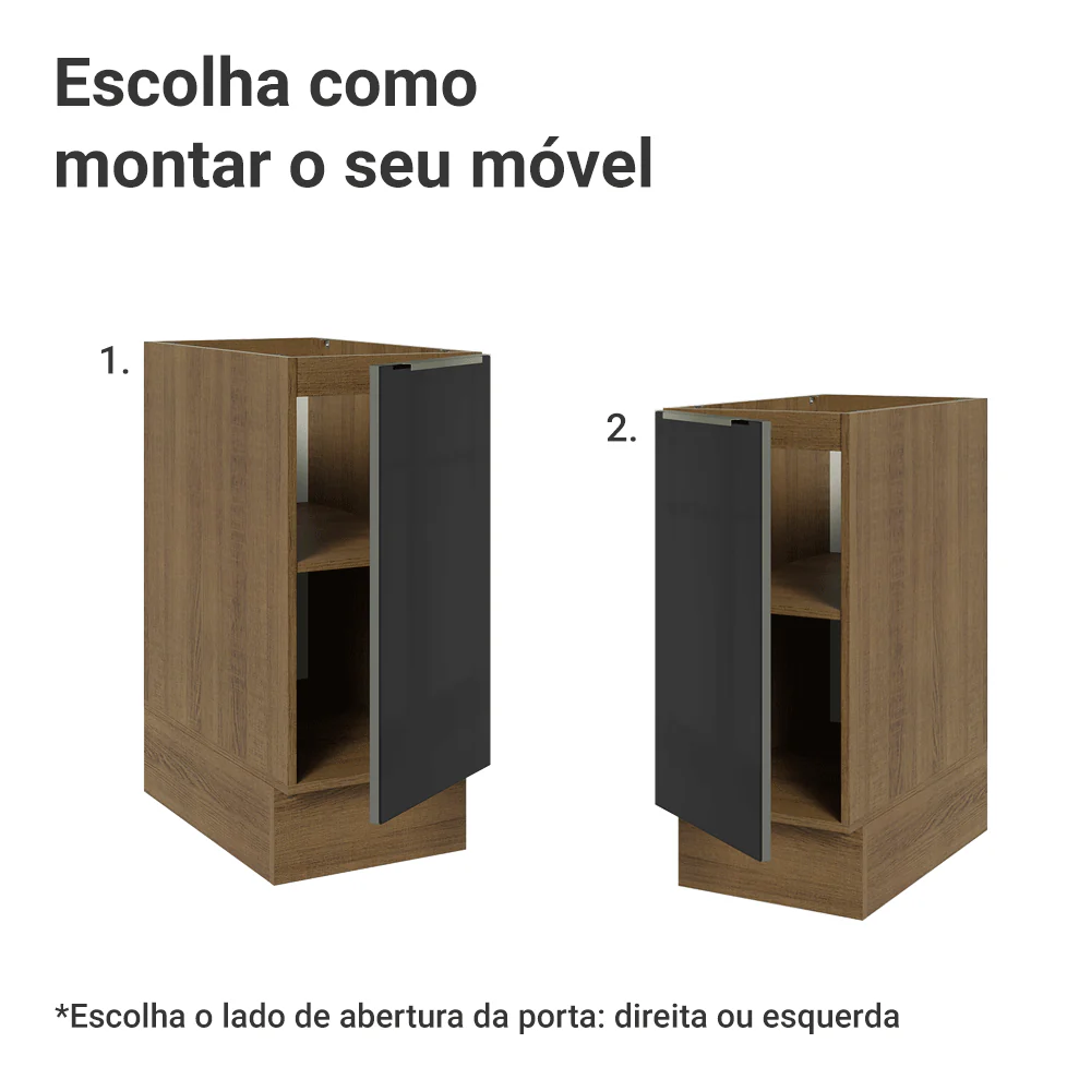 Balcão de Cozinha 35 cm 1 Porta (Sem Tampo) Rustic/Preto Lux Madesa - Image 4