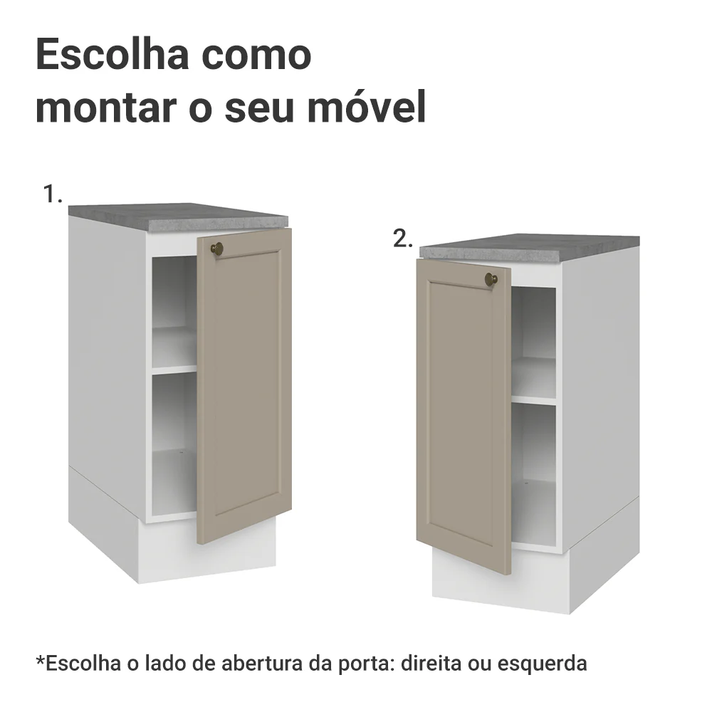 Balcão de Cozinha 35 x 60 cm 1 Porta (Com Tampo) Branco/Crema Vik Madesa - Image 4