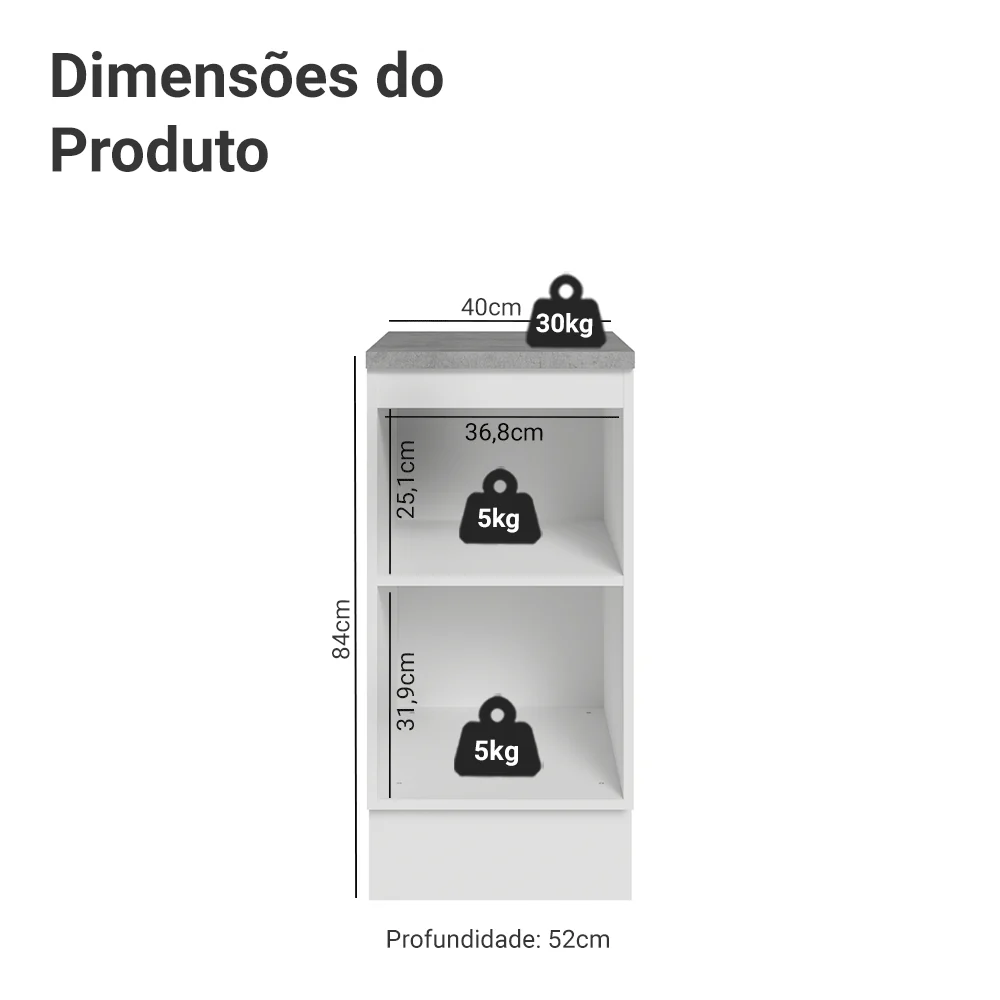 Balcão de Cozinha 40 cm 1 Porta Branco/Preto Lux Madesa - Image 2