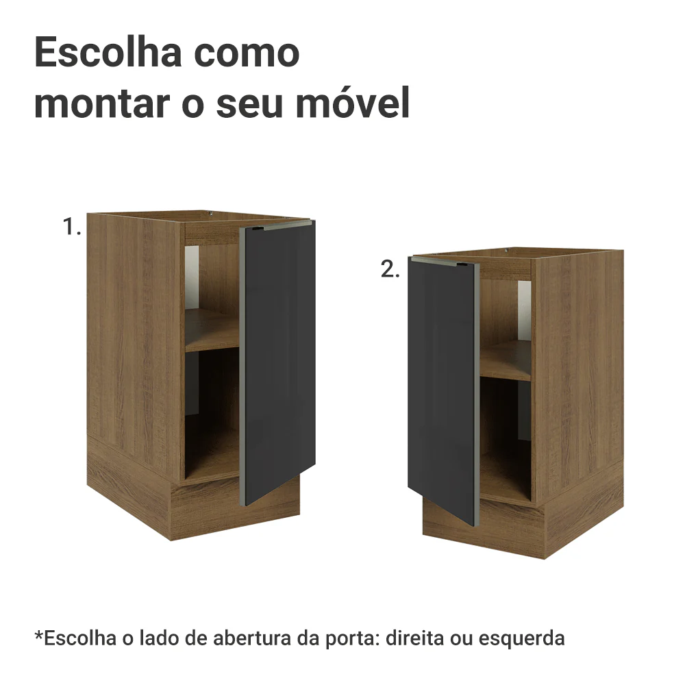Balcão de Cozinha 40 cm 1 Porta (Sem Tampo) Rustic/Preto Lux Madesa - Image 4
