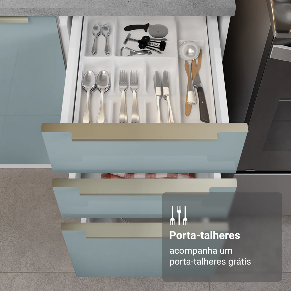 Balcão de Cozinha 40 cm 3 Gavetas Branco/Cinza Lux Madesa - Image 6
