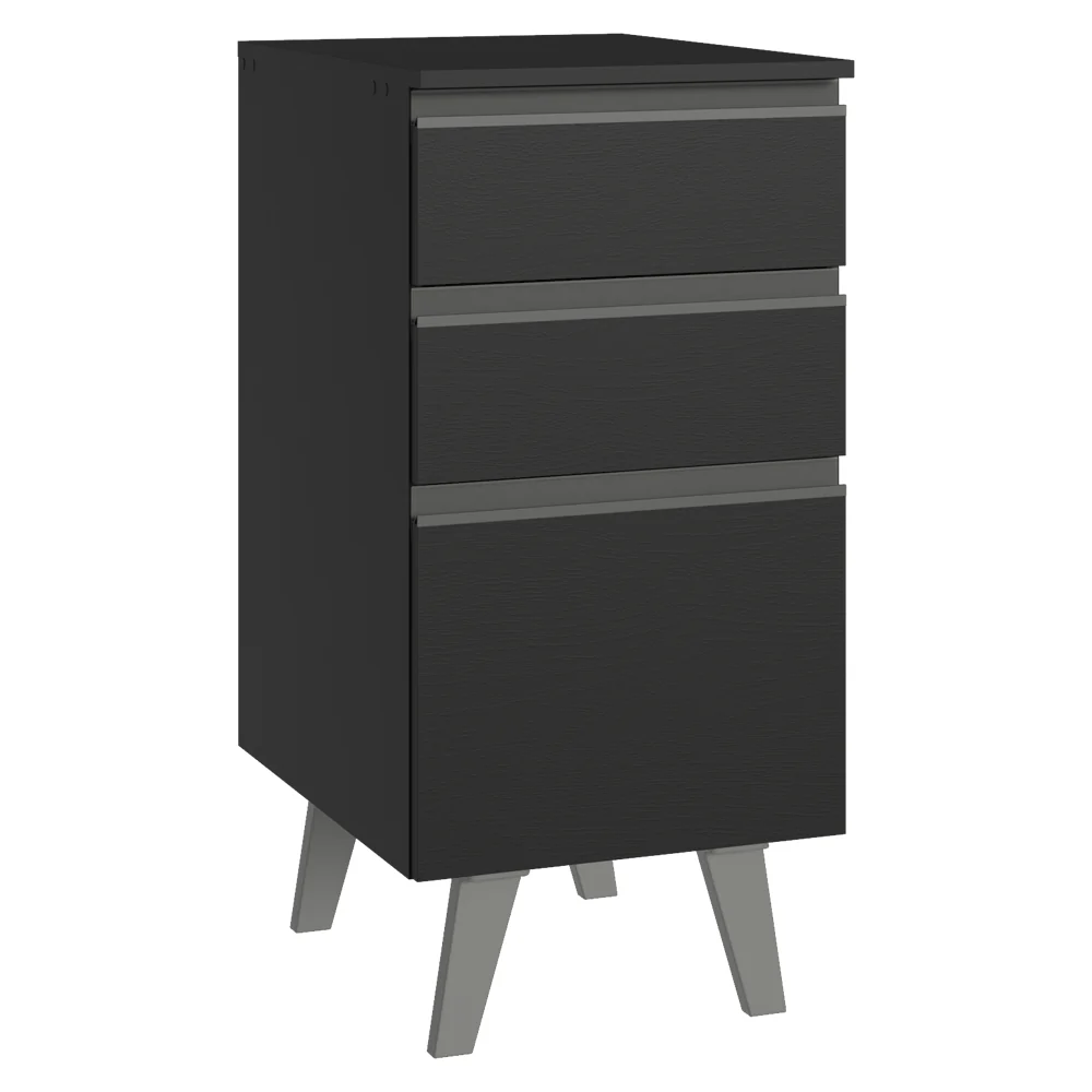 Balcão de Cozinha 40 cm 3 Gavetas Com Pés Preto Nice Madesa
