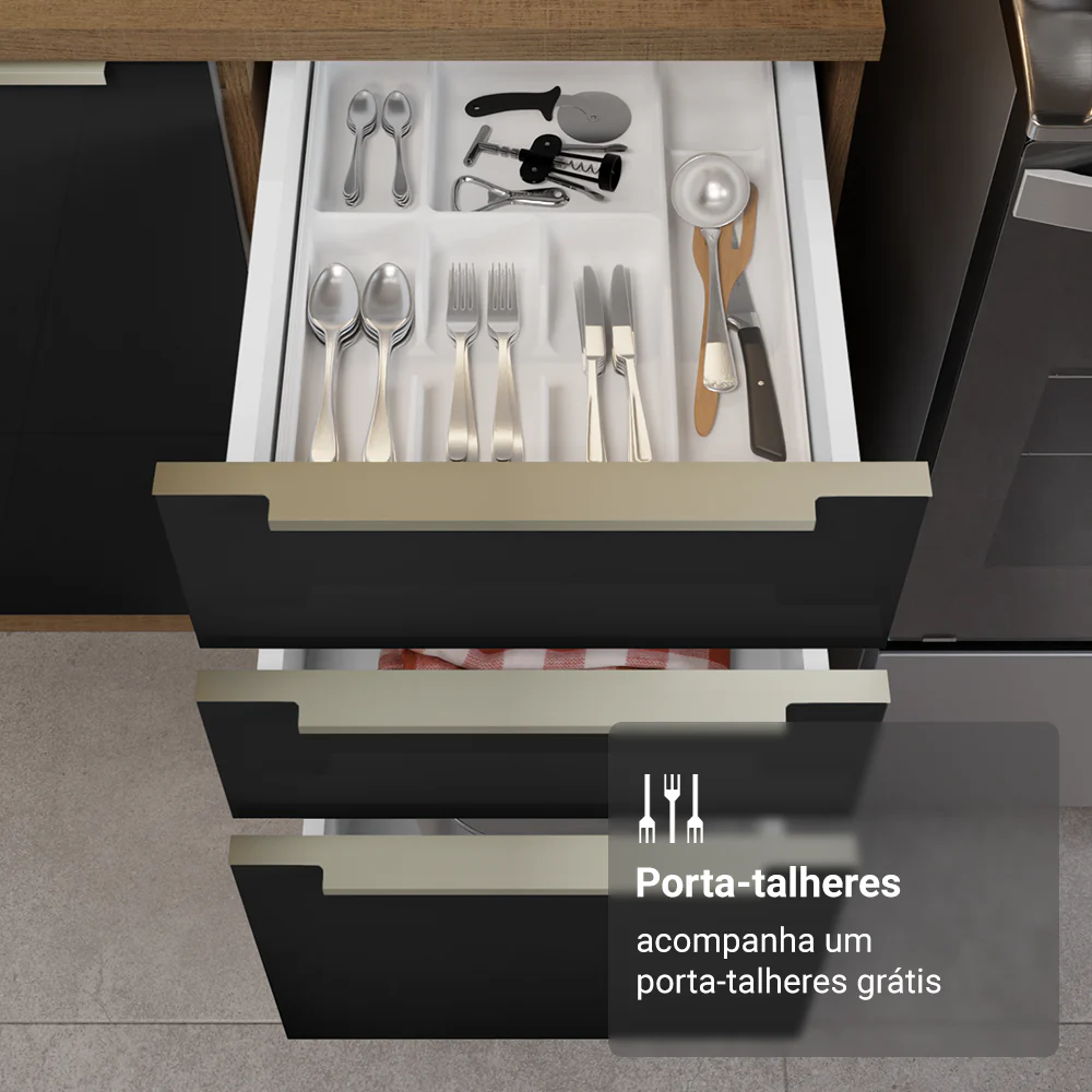 Balcão de Cozinha 40 cm 3 Gavetas Rustic/Preto Lux Madesa - Image 6