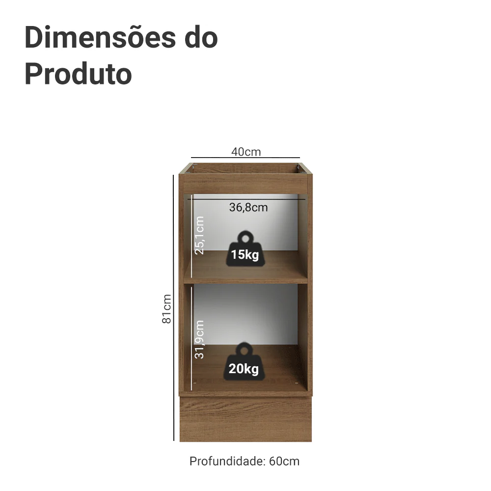 Balcão de Cozinha 40 x 60 cm 1 Porta (Sem Tampo) Rustic/Crema Vik Madesa - Image 2