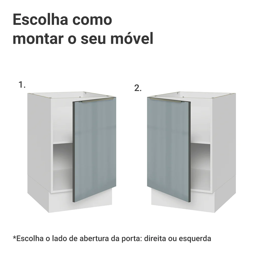 Balcão de Cozinha 50 cm 1 Porta (Sem Tampo) Branco/Cinza Lux Madesa - Image 4