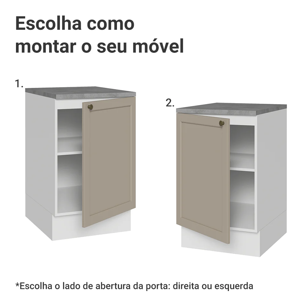 Balcão de Cozinha 50cm 1 Porta (Com Tampo) Branco/Crema Vik Madesa - Image 4