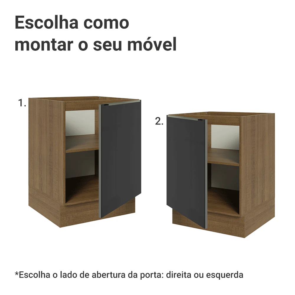 Balcão de Cozinha 60 cm 1 Porta (Sem Tampo) Rustic/Preto Lux Madesa - Image 4