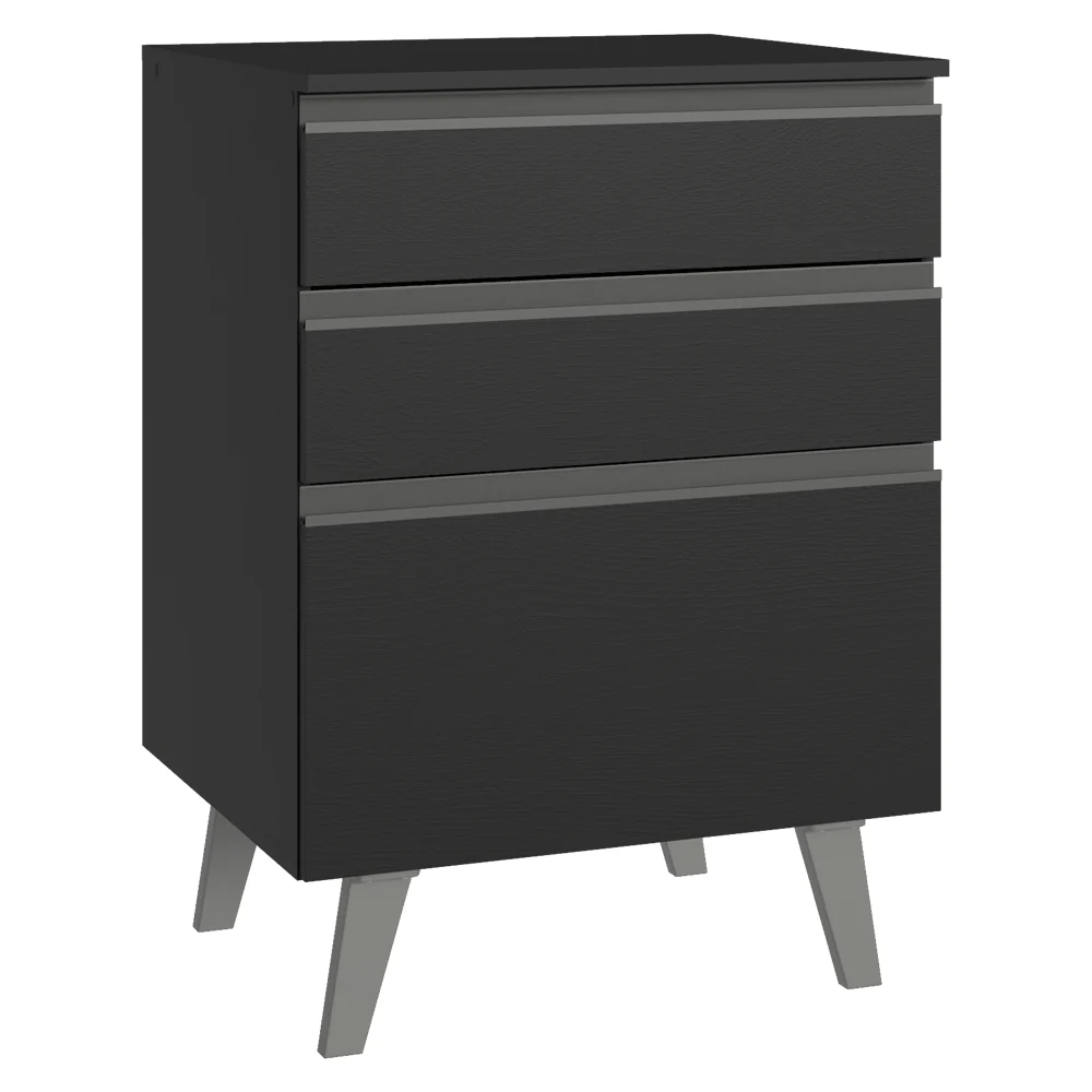Balcão de Cozinha 60 cm 3 Gavetas Com Pés Preto Nice Madesa