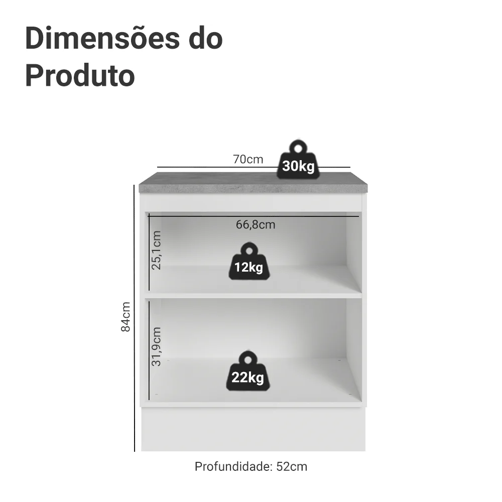 Balcão de Cozinha 70 cm 2 Portas Branco/Preto Lux Madesa - Image 2
