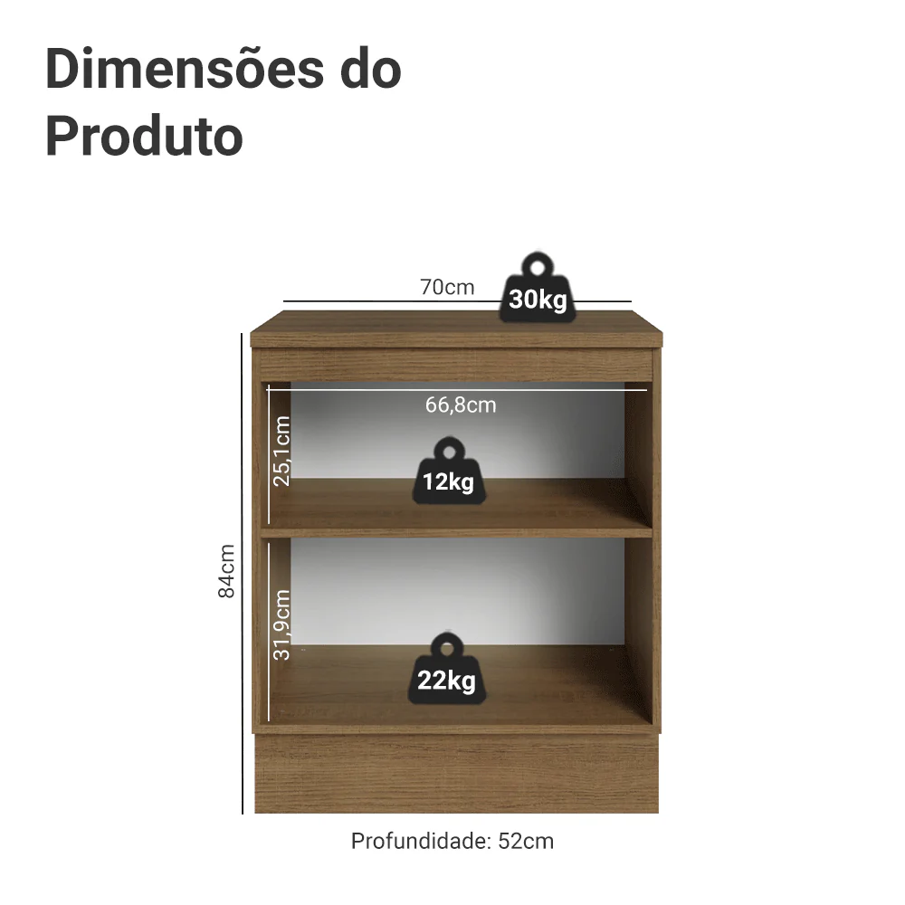 Balcão de Cozinha 70 cm 2 Portas Rustic/Preto Lux Madesa - Image 2
