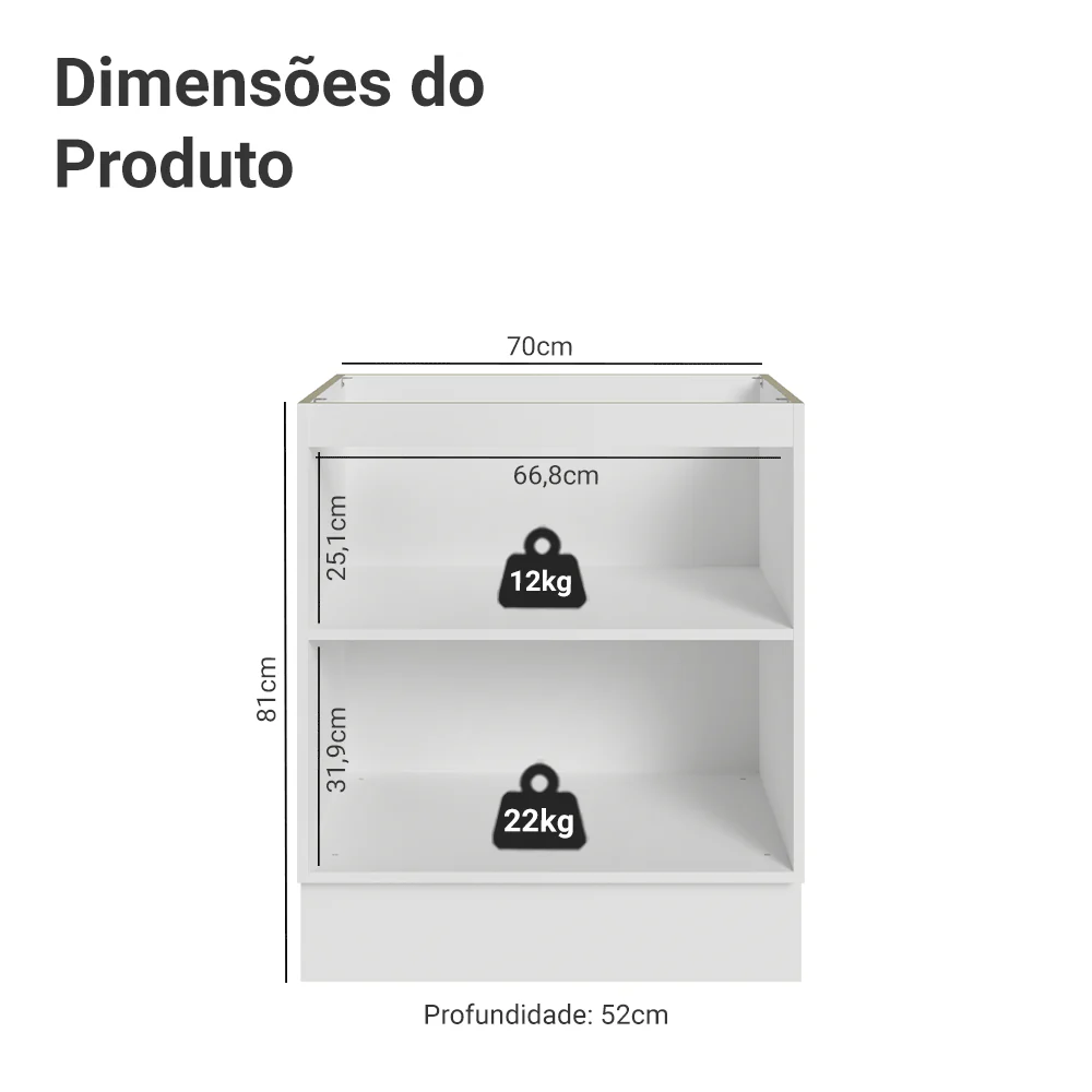 Balcão de Cozinha 70 cm 2 Portas (Sem Tampo) Branco/Cinza Lux Madesa - Image 2