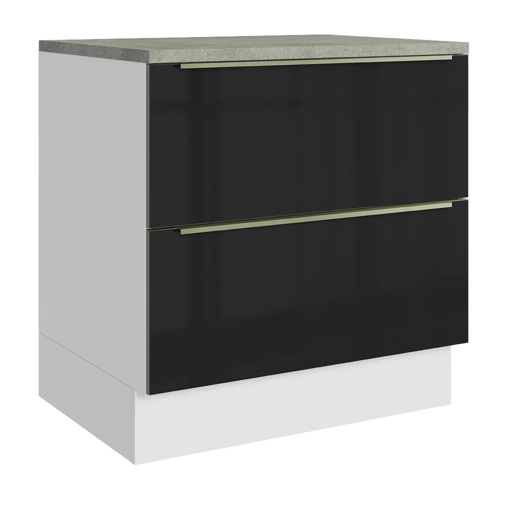 Balcão de Cozinha 80 cm 2 Gavetas Branco/Preto Lux Madesa