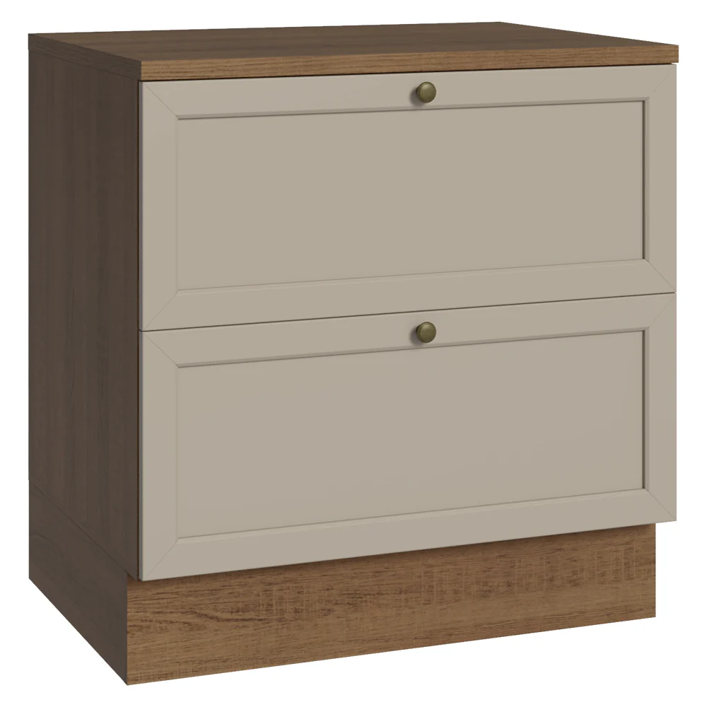 Balcão de Cozinha 80 cm 2 Gavetas Rustic/Crema Vik Madesa