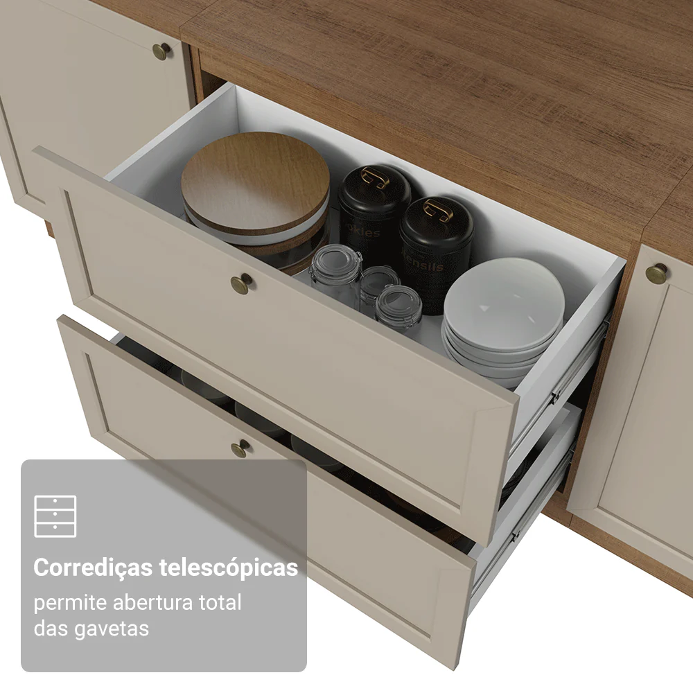 Balcão de Cozinha 80 cm 2 Gavetas Rustic/Crema Vik Madesa - Image 6