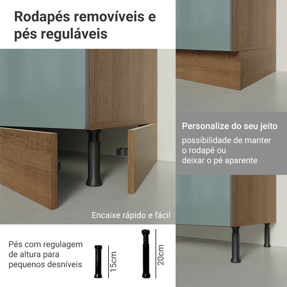 Balcão de Cozinha 80 cm 2 Portas Rustic/Cinza Lux Madesa - Image 8