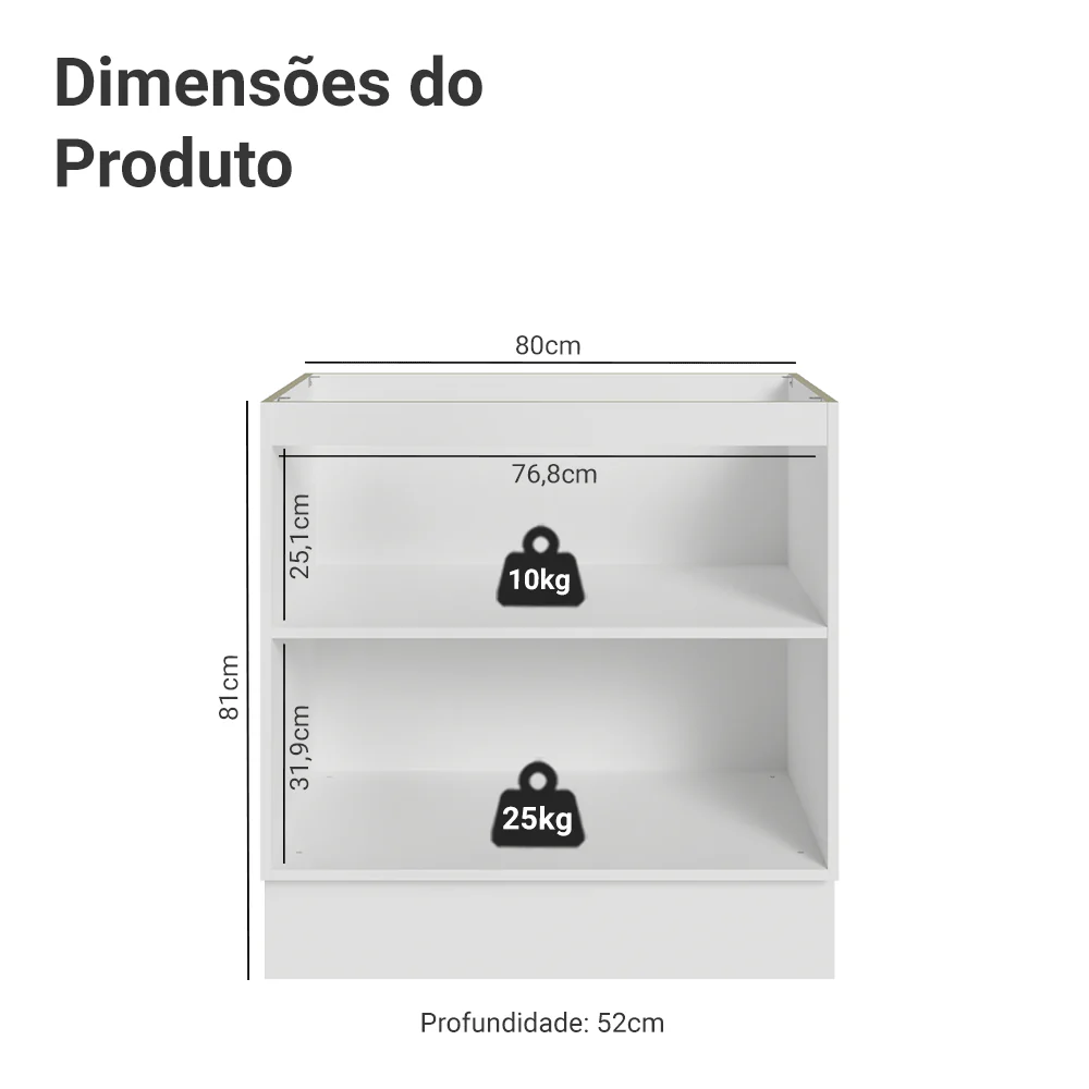 Balcão de Cozinha 80 cm 2 Portas (Sem Tampo) Branco/Cinza Lux Madesa - Image 2