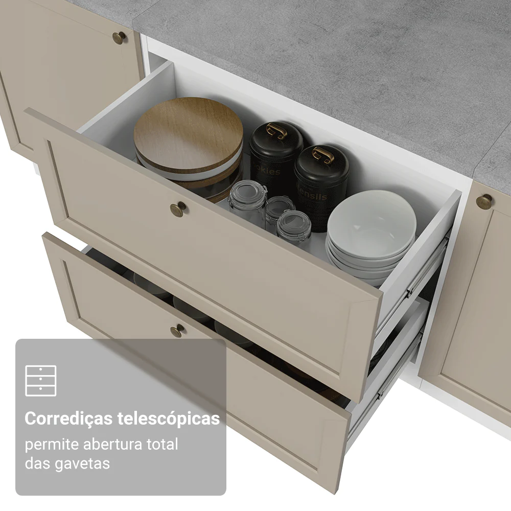 Balcão de Cozinha 80 x 60 cm 2 Gavetas (Sem Tampo) Branco/Crema Vik Madesa - Image 6