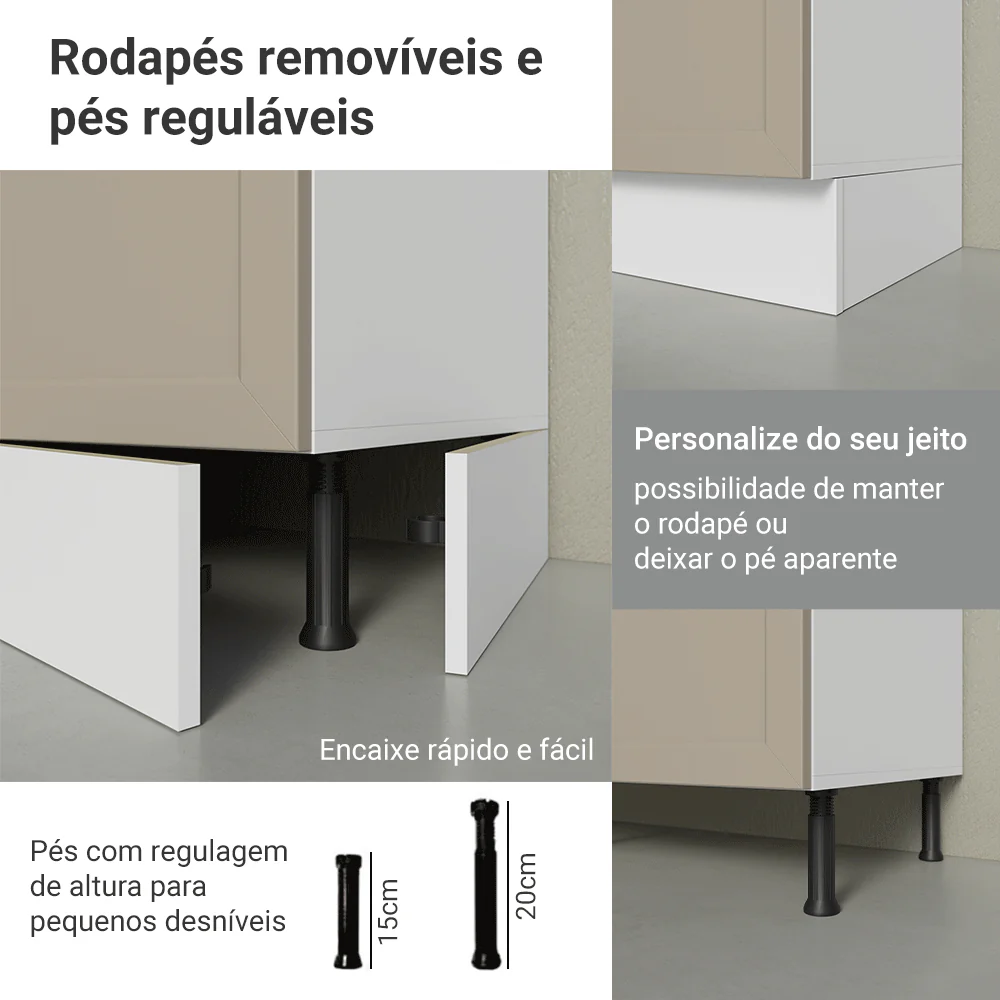 Balcão de Cozinha 80 x 60 cm 2 Portas (Com Tampo) Branco/Crema Vik Madesa - Image 9