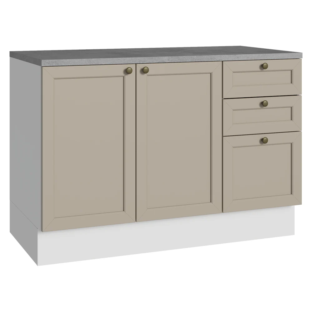 Balcão de Pia 120 cm 2 Portas 3 Gavetas (Com Tampo) Branco/Crema Vik Madesa